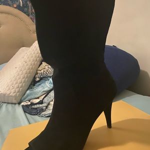 Michael Michael Kors Elaine Open Toe Boot Women's Boots, Black suede